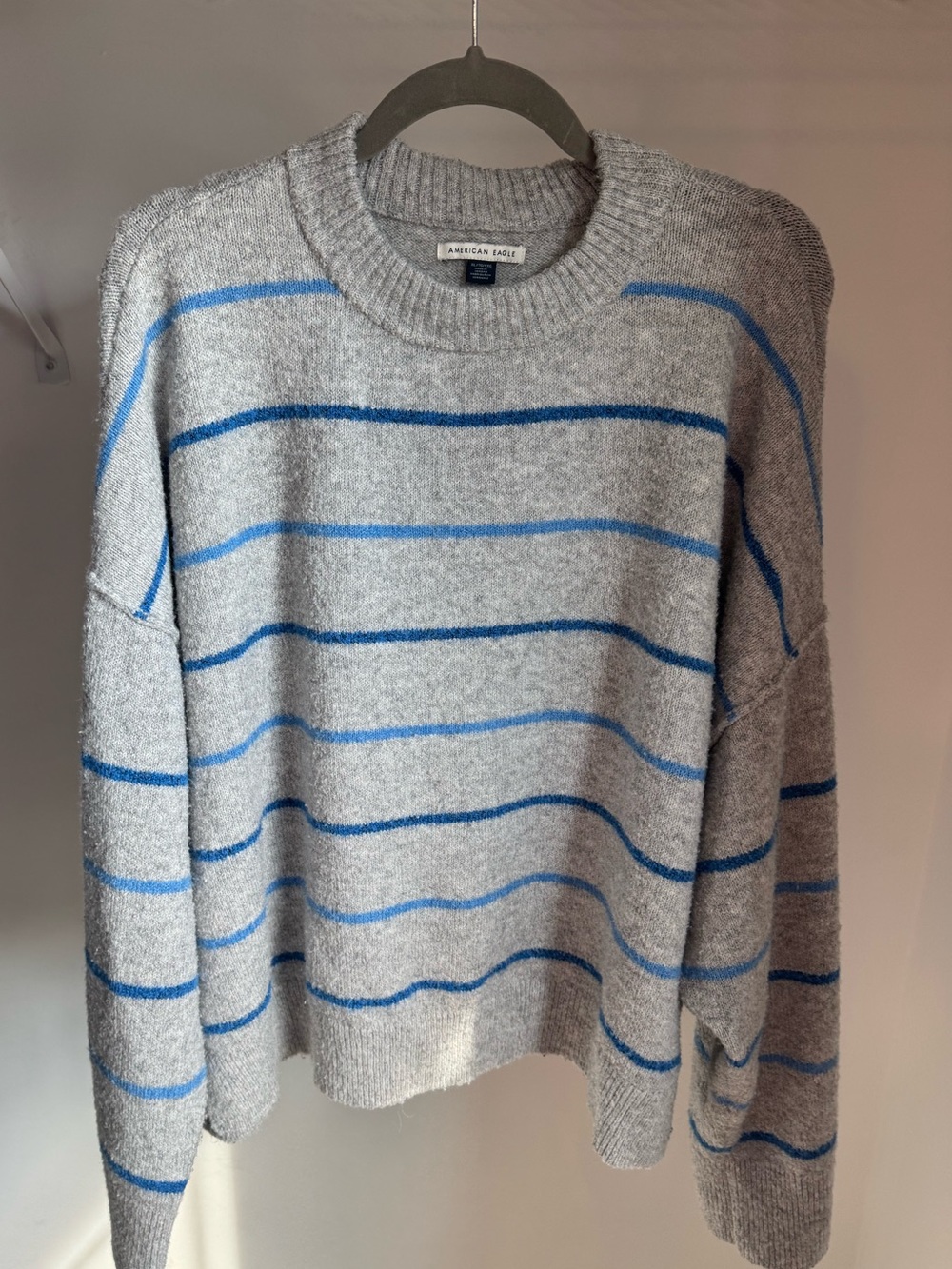 American Eagle - Gray & Blue Striped Crewneck Sweater